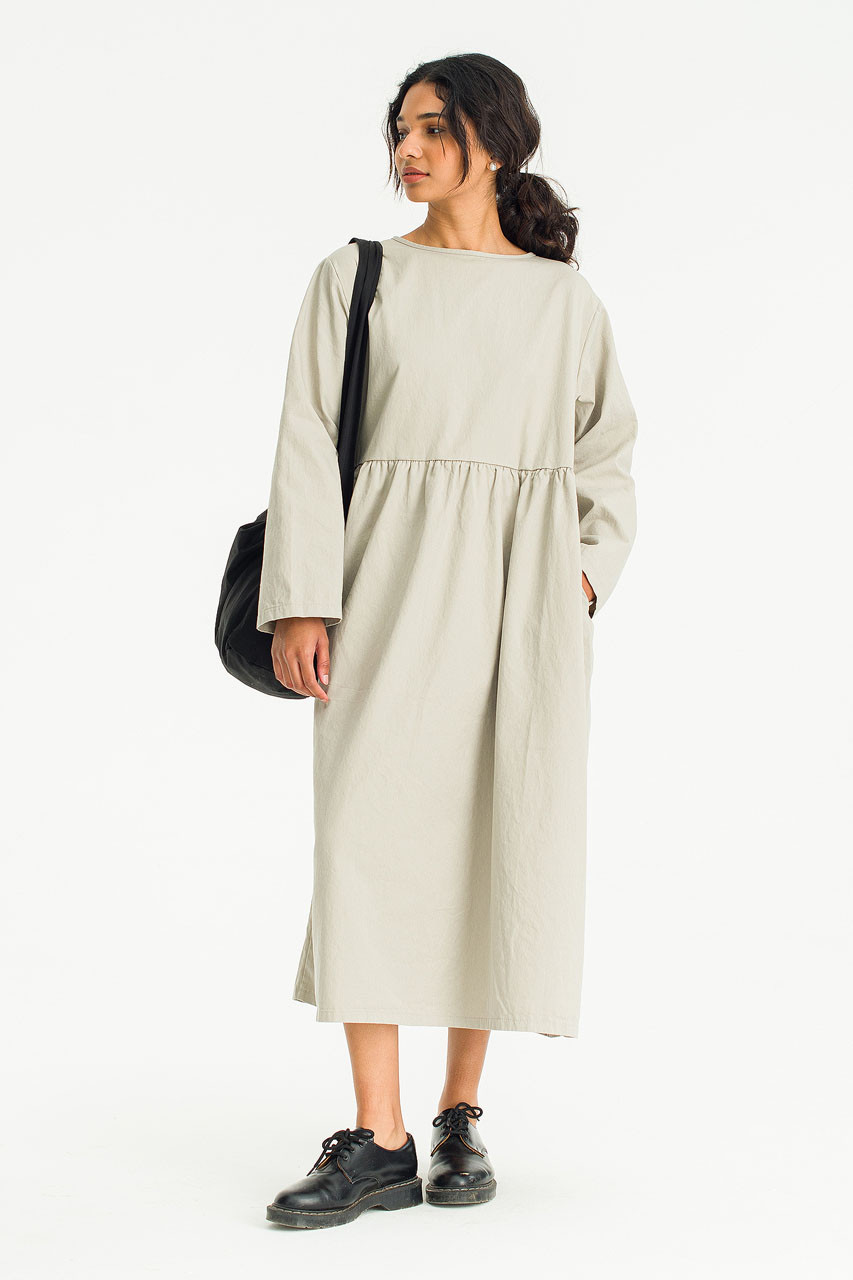 Ribbon Back Cotton Dress, Grey