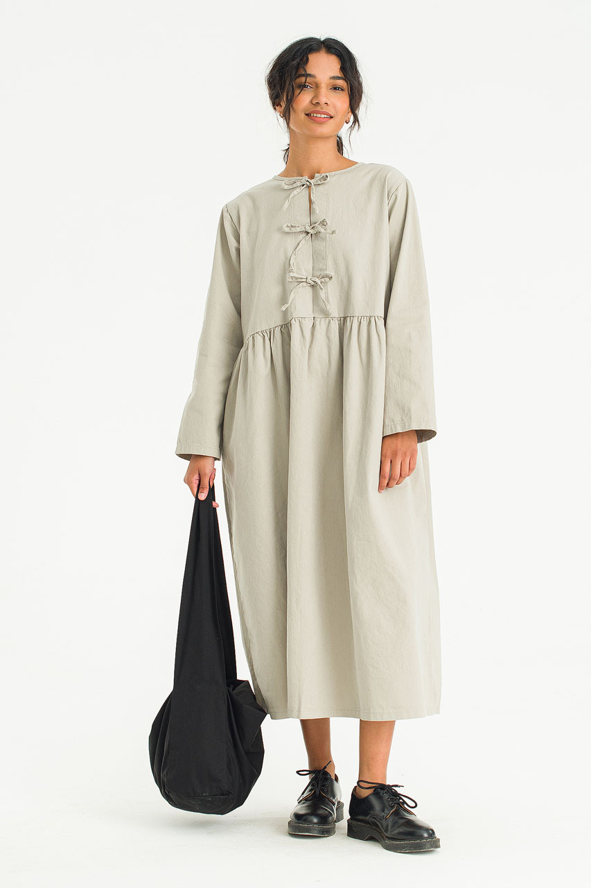 Ribbon Back Cotton Dress, Grey