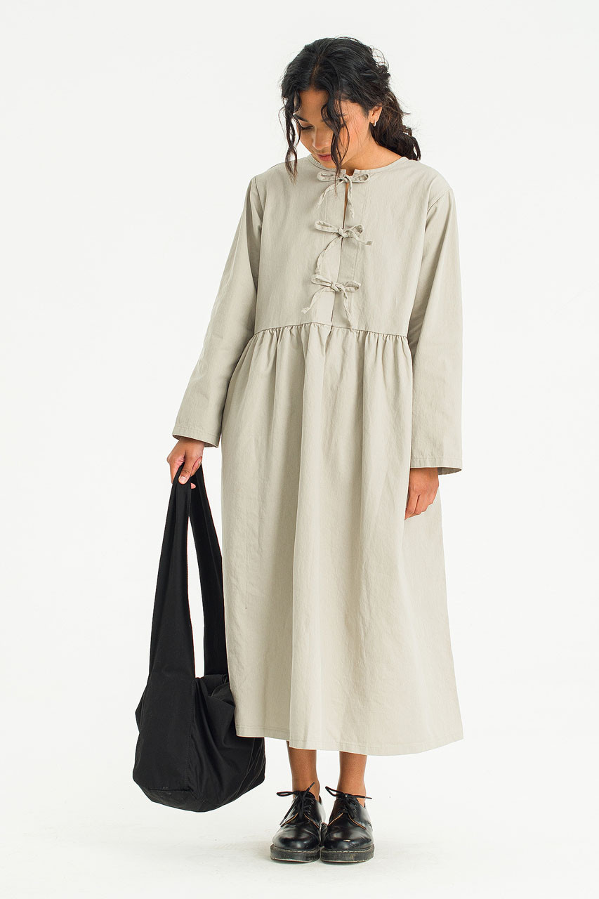 Ribbon Back Cotton Dress, Grey