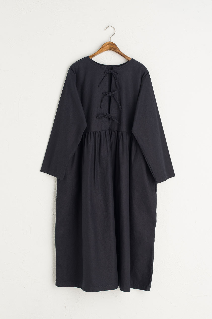 Ribbon Back Cotton Dress, Navy