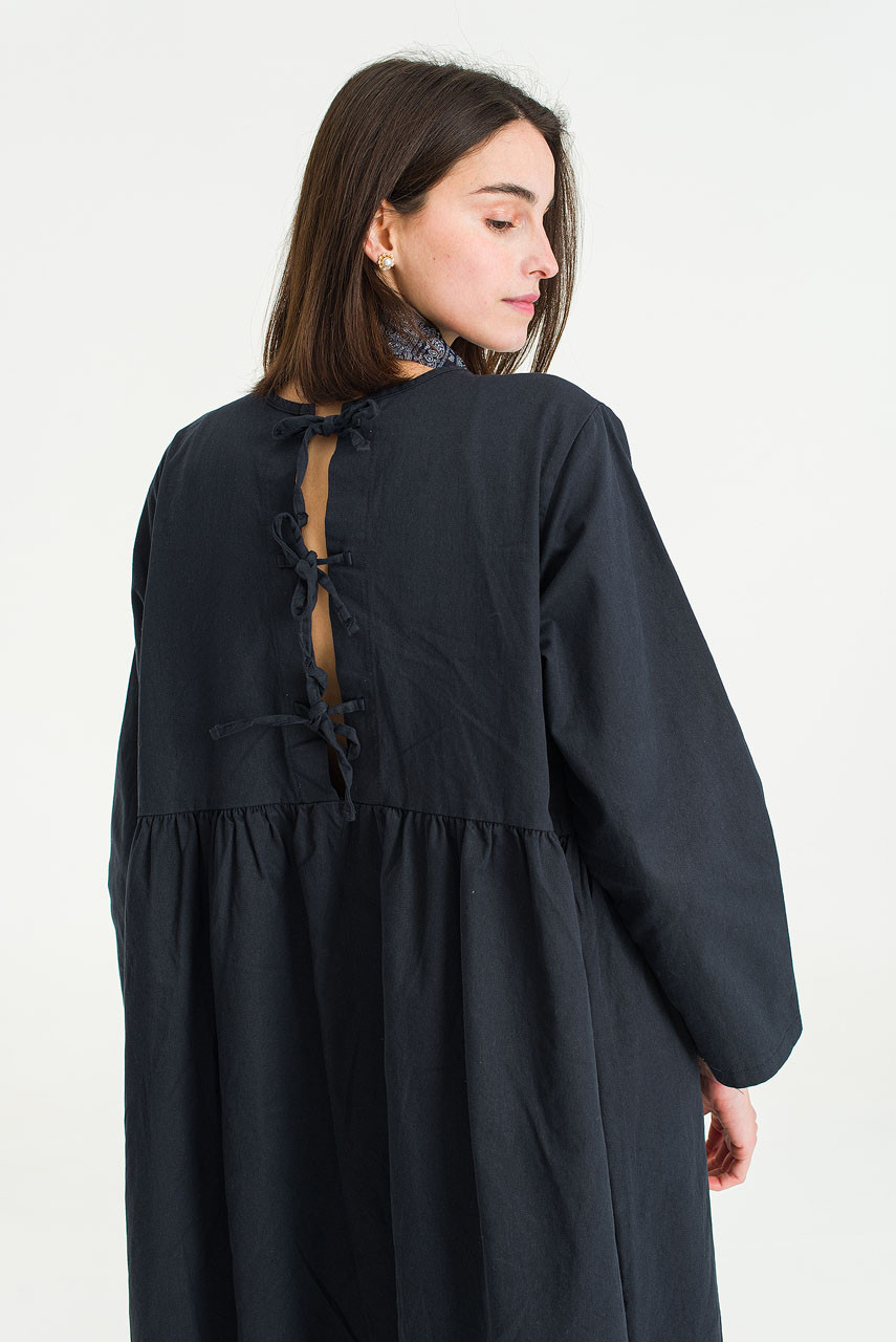 Ribbon Back Cotton Dress, Navy