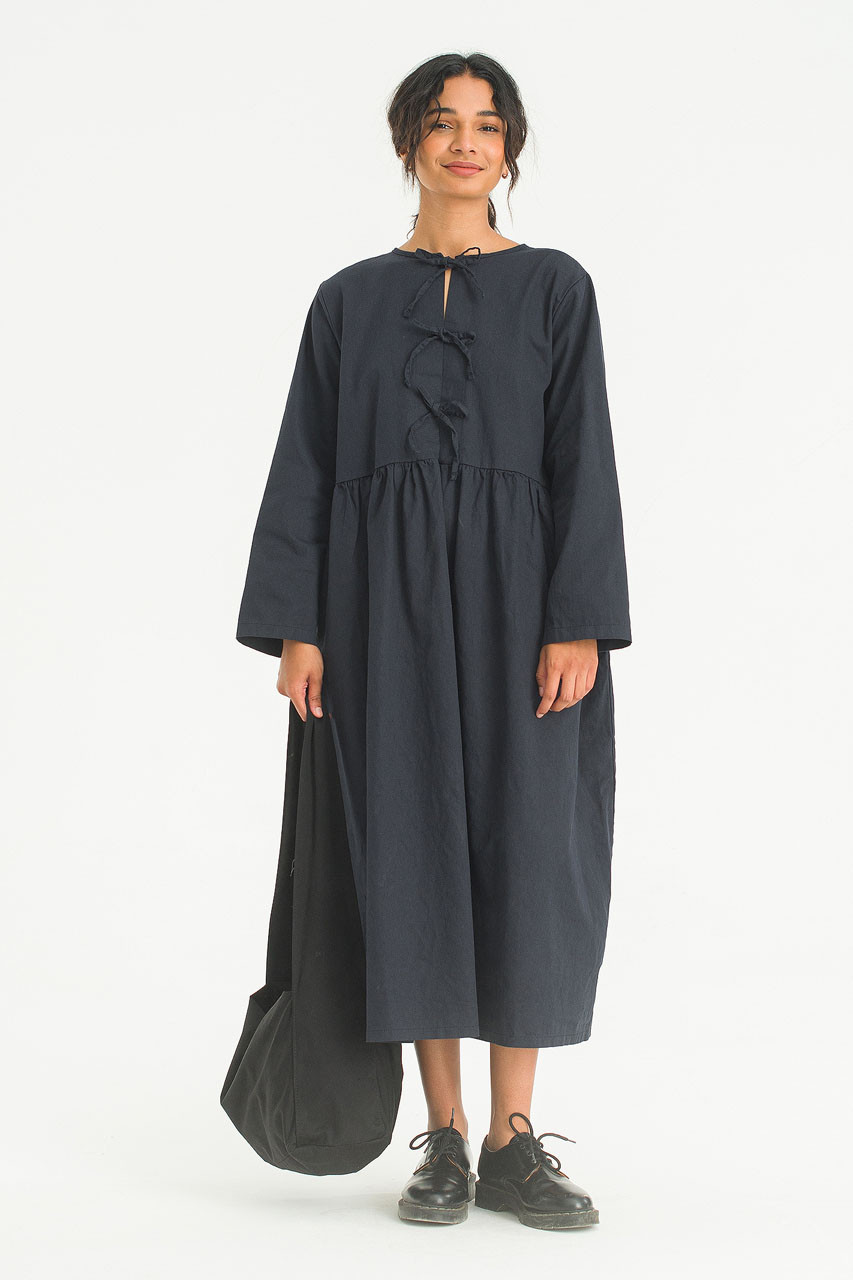 Ribbon Back Cotton Dress, Navy