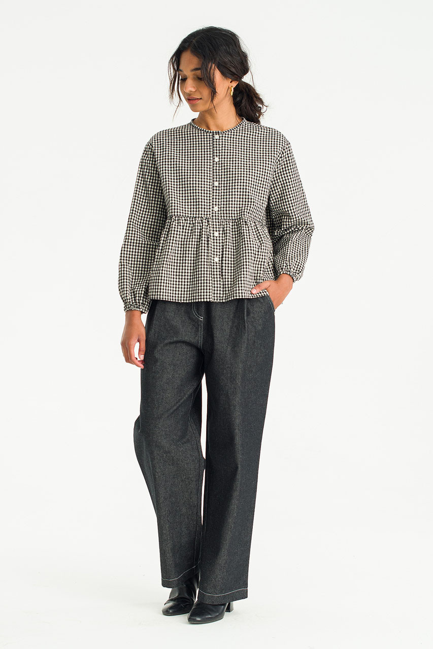 Faye Gingham Blouse, Black