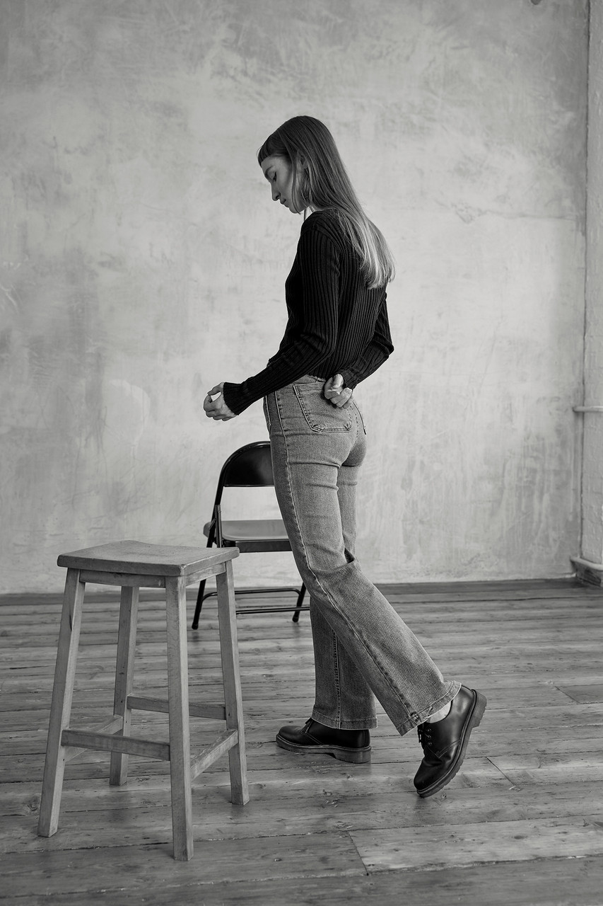 high waisted mid blue jeans