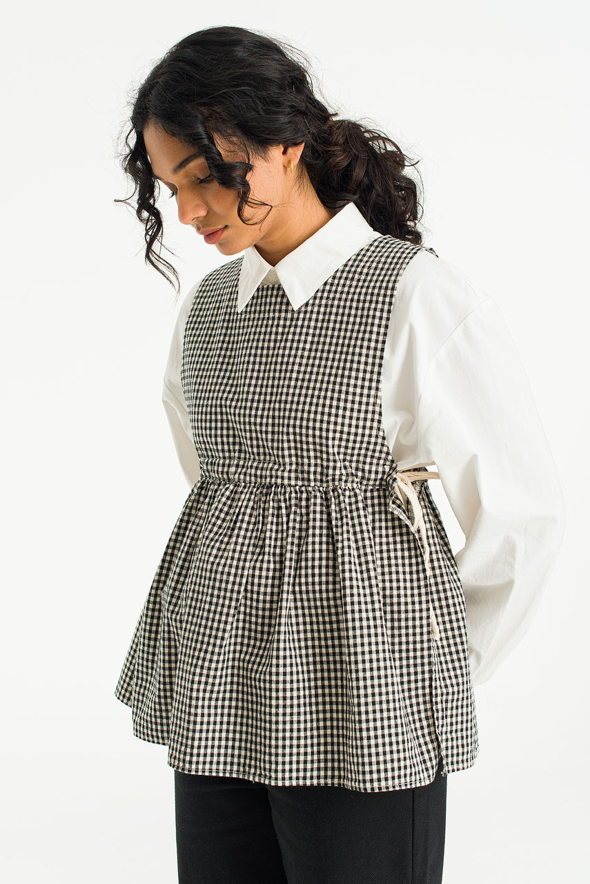 Faye Ribboned Vest, Black Gingham