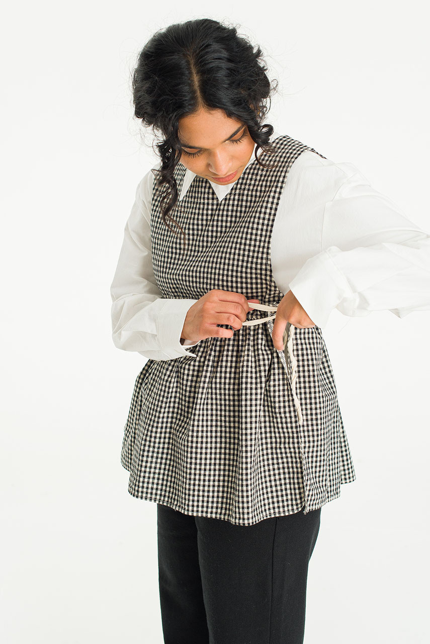 Faye Ribboned Vest, Black Gingham