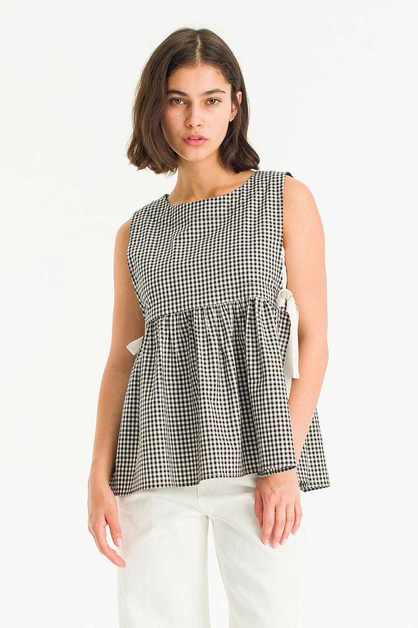 Faye Ribboned Vest, Black Gingham