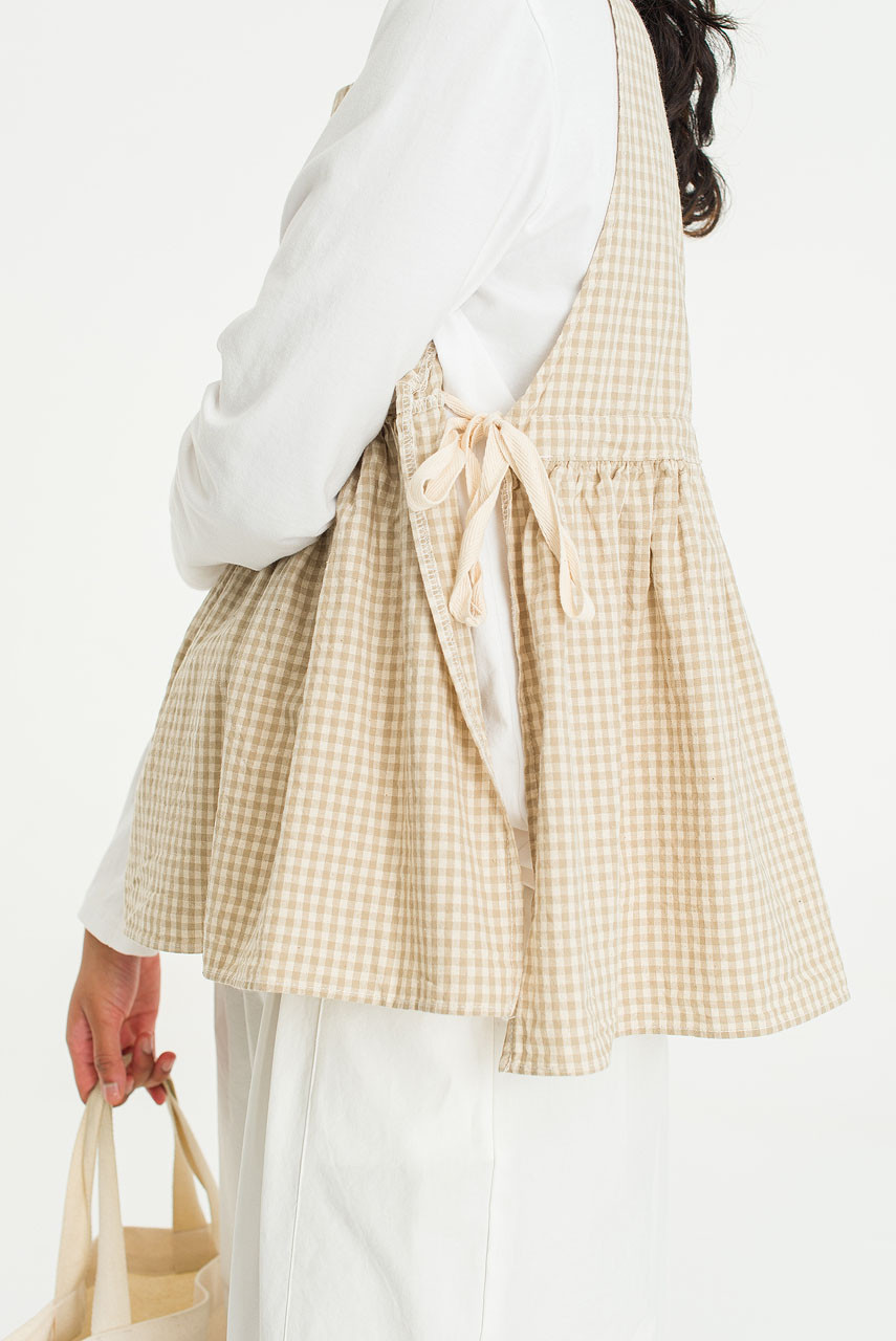 Faye Ribboned Vest, Beige Gingham