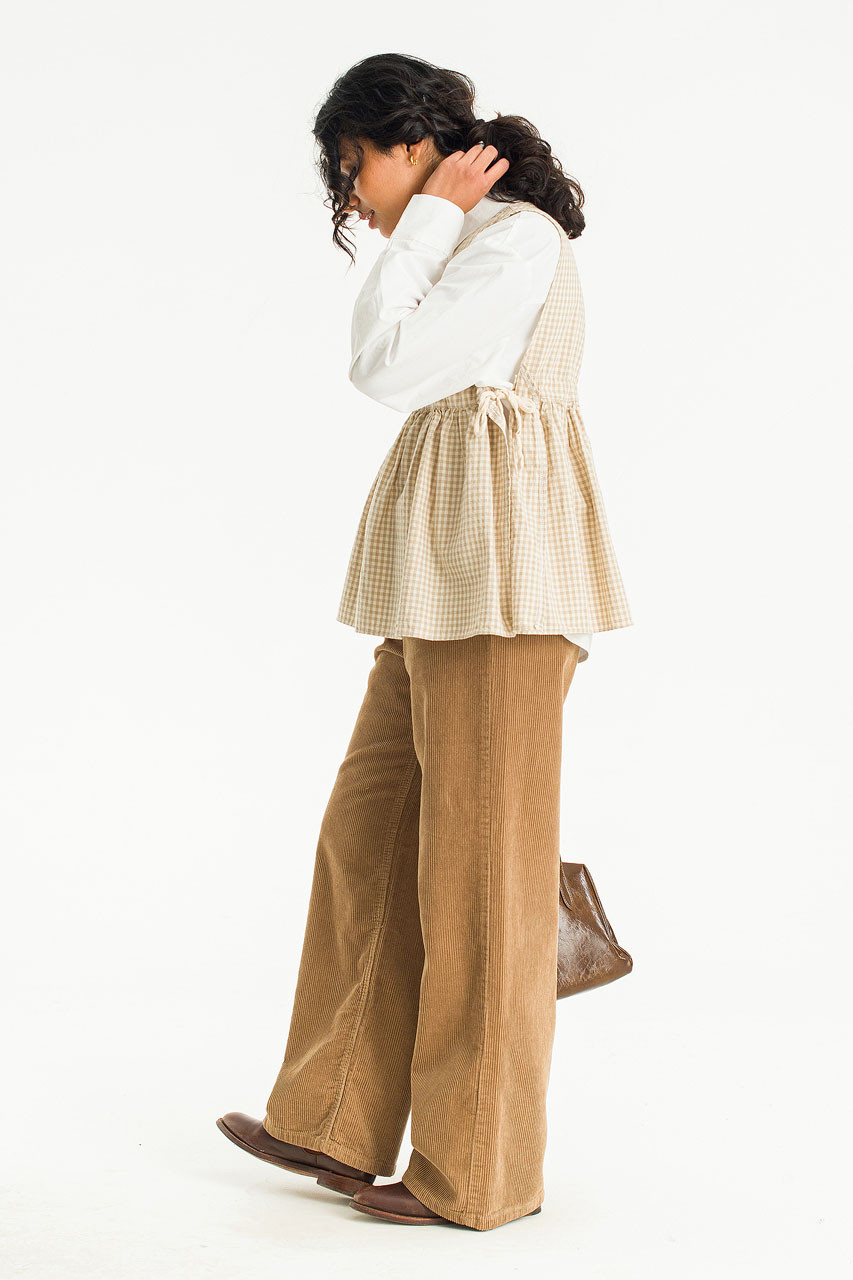 Faye Ribboned Vest, Beige Gingham