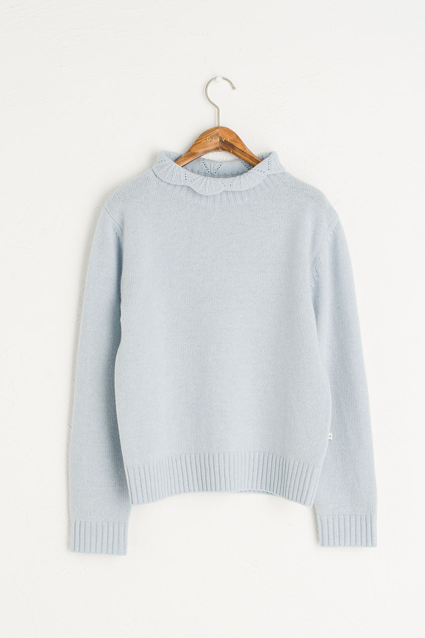 Elena Crochet Neck Jumper, Sky Blue