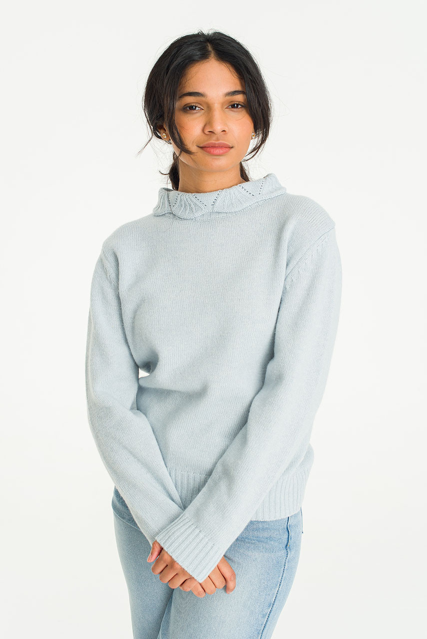 Elena Crochet Neck Jumper, Sky Blue