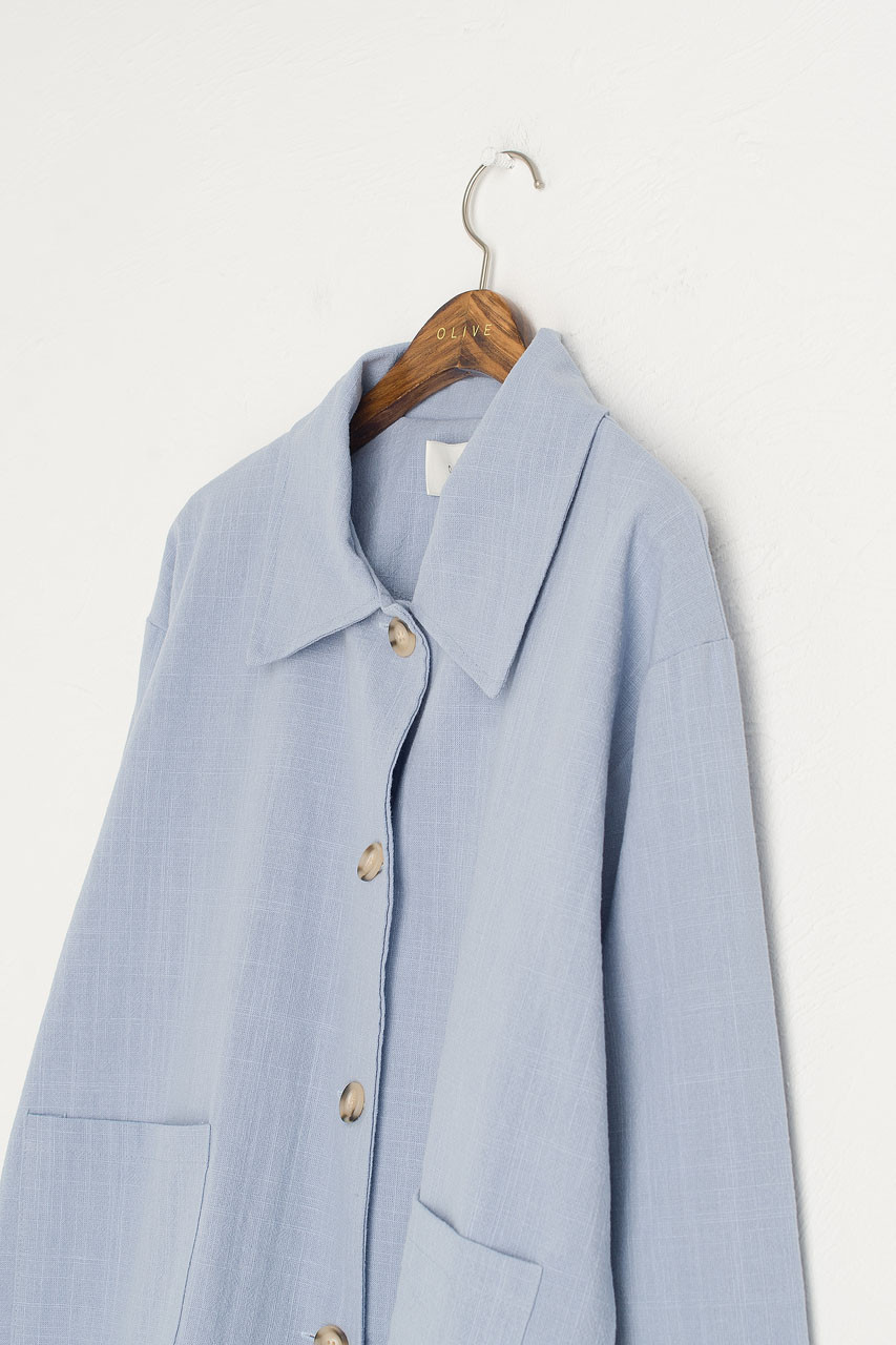Linen Blend Simple Jacket, Sky Blue