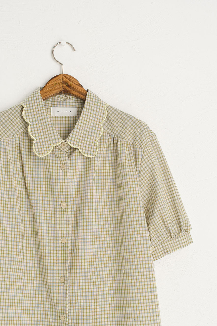 Nori Check Blouse, Beige