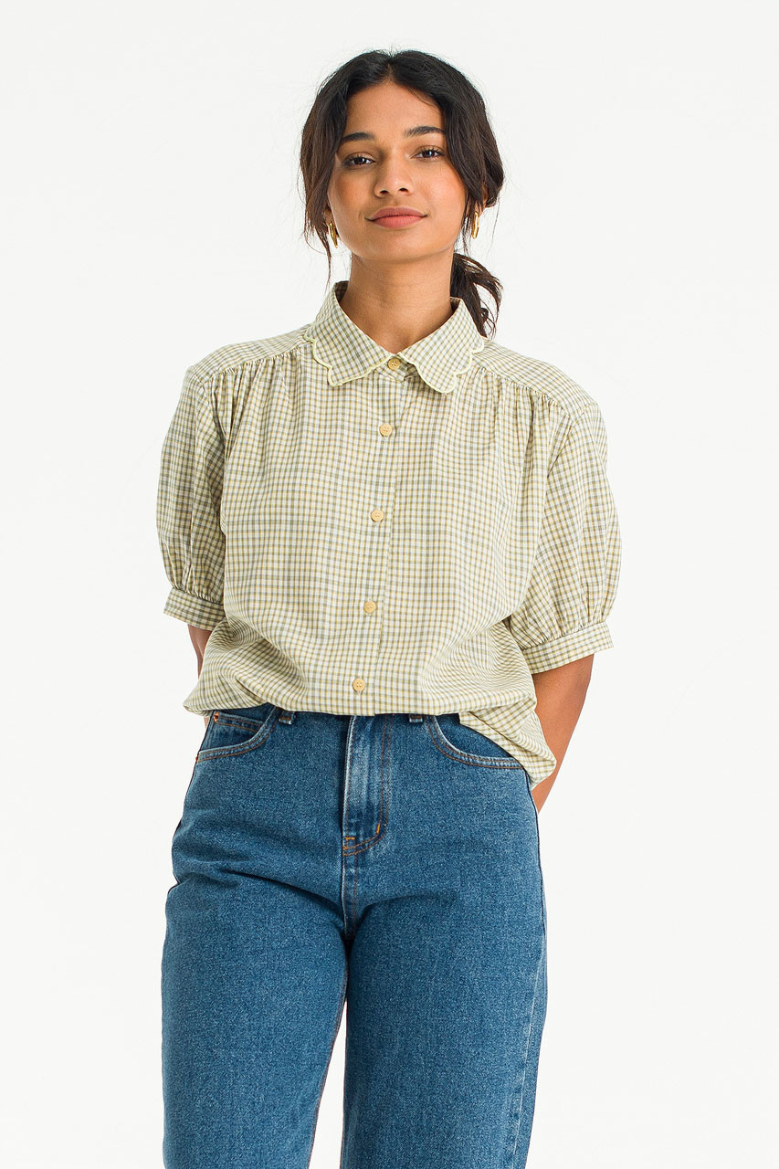 Nori Check Blouse, Beige