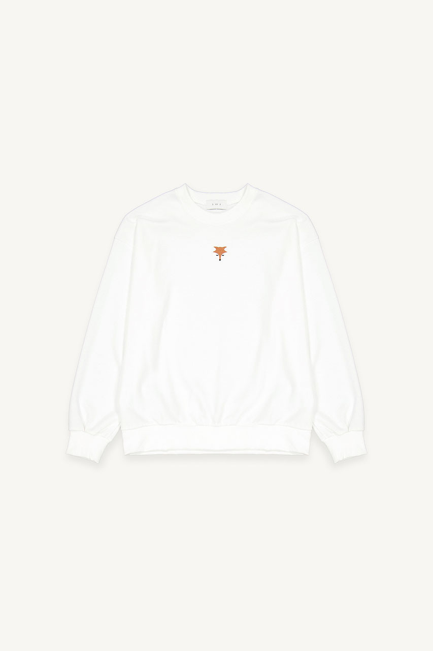 Fox Embroidery Sweatshirt, Ivory