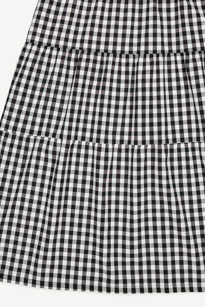 Tiered Gingham Check Dress, Black