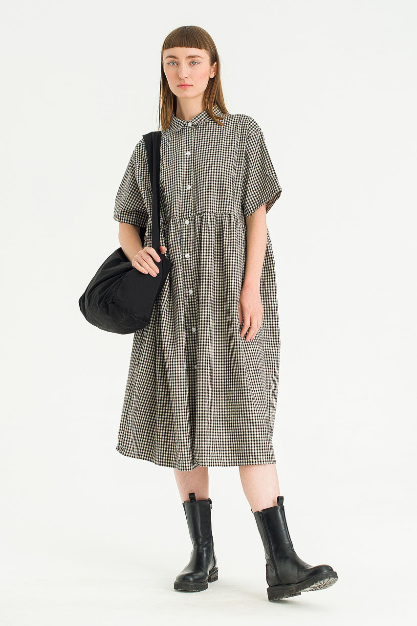 Gingham Shirt Dress, Black
