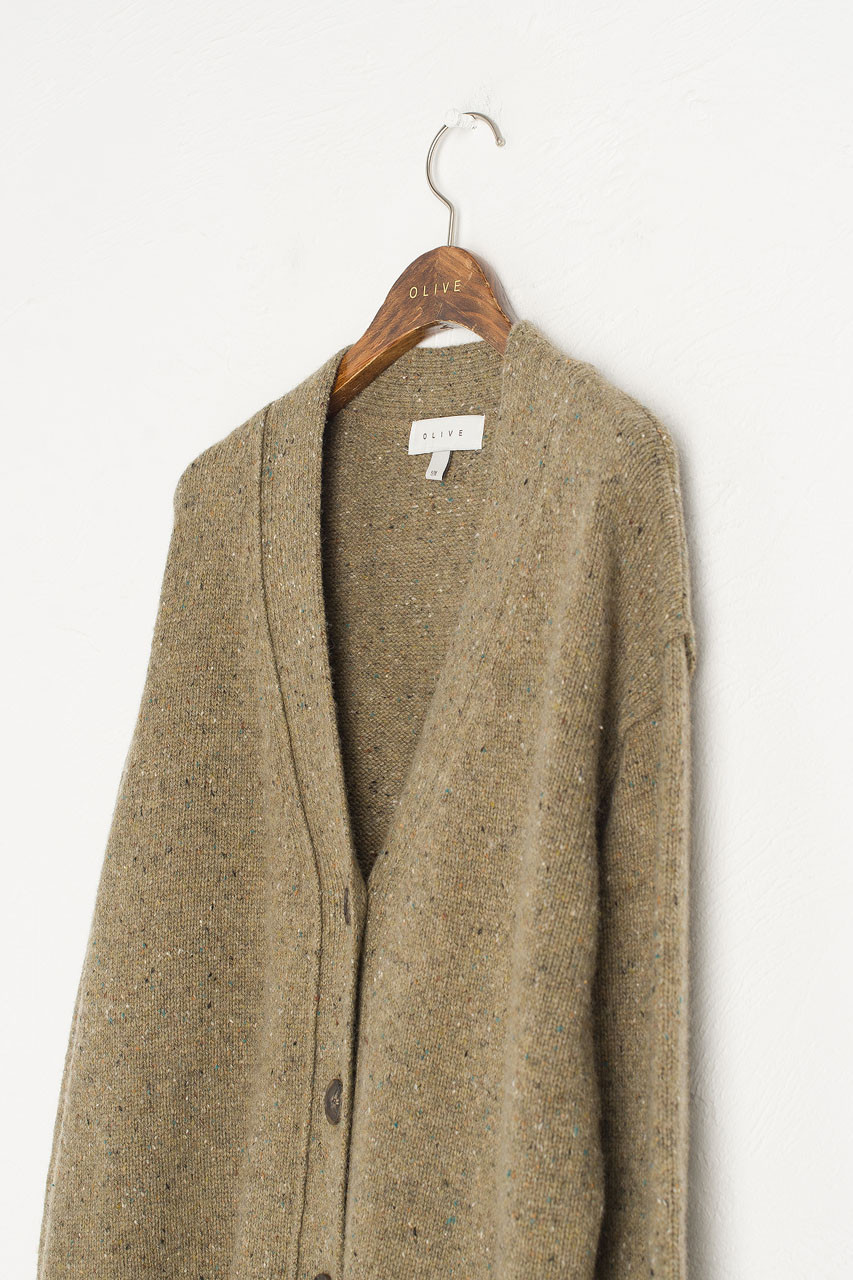 Flecked Boyfriend Cardigan, Olive