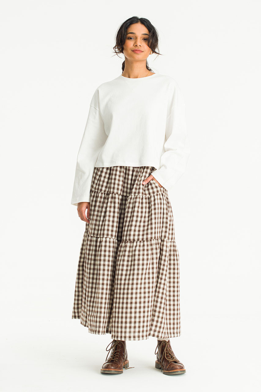 Faye Gingham Skirt, Brown