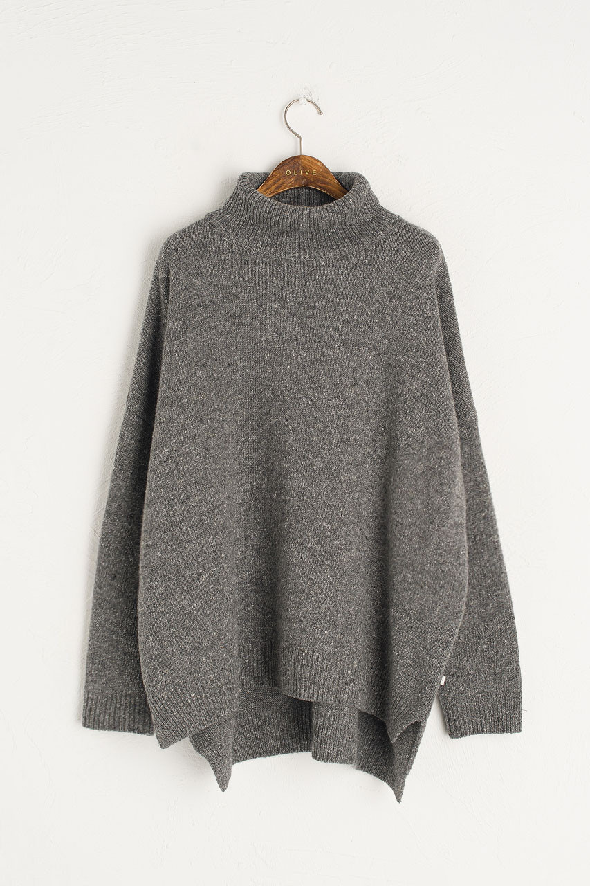 Oversize Boucle Roll Neck Jumper, Mid Grey