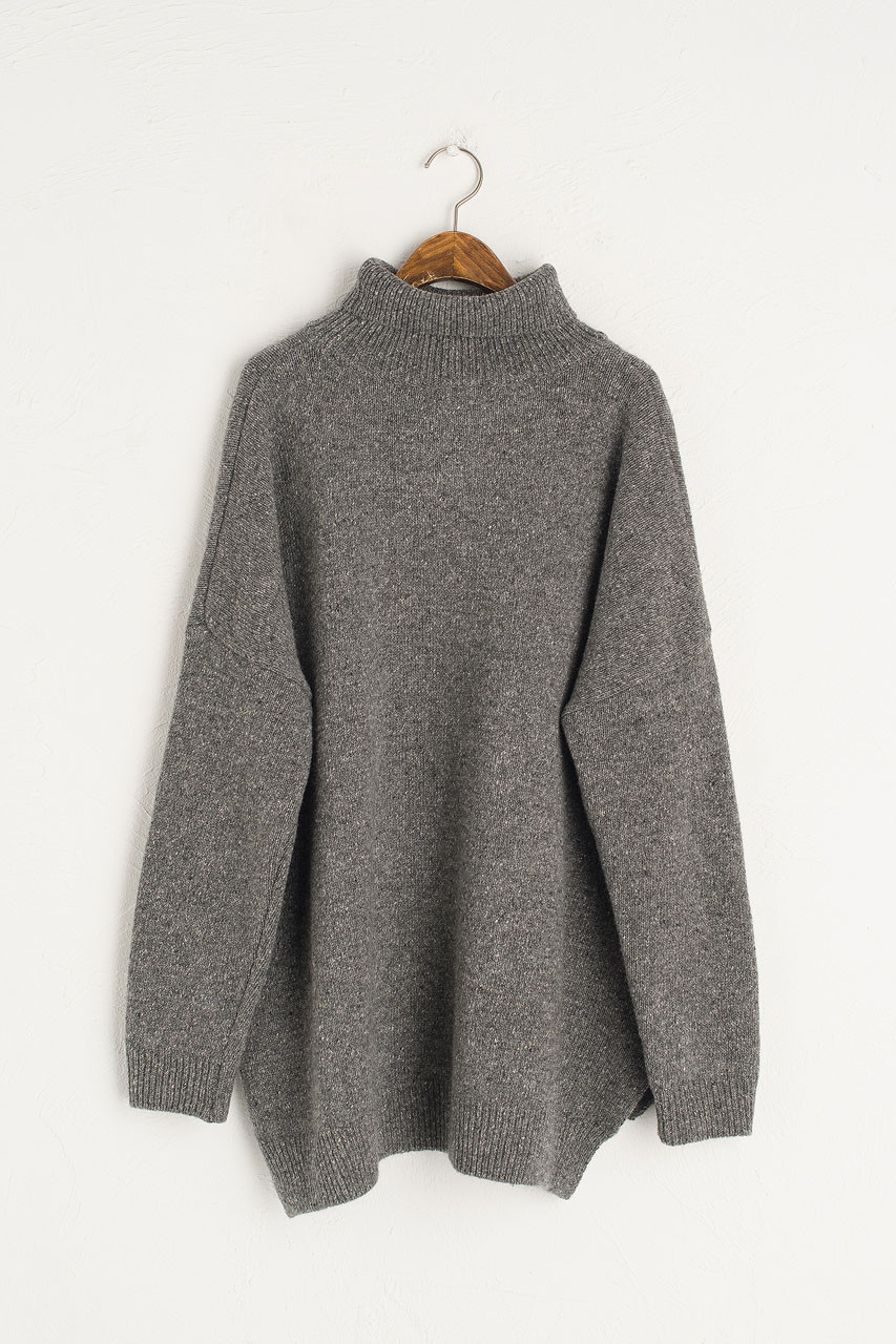 Oversize Boucle Roll Neck Jumper, Mid Grey