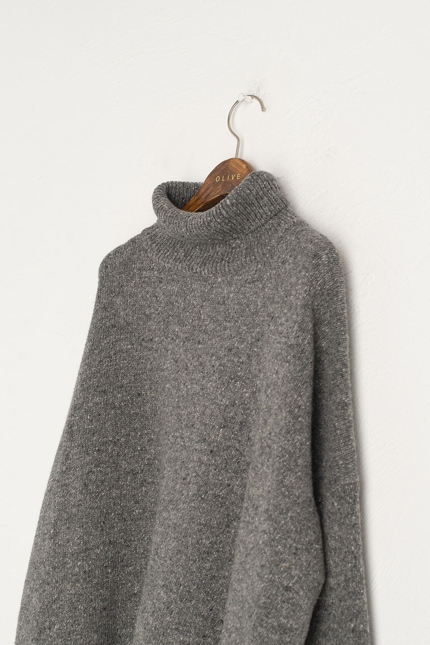 Oversize Boucle Roll Neck Jumper, Mid Grey