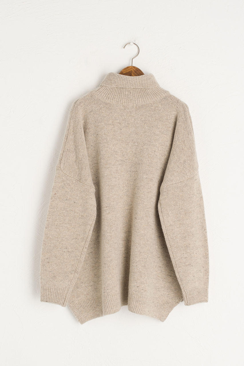 Oversize Boucle Roll Neck Jumper, Pebble