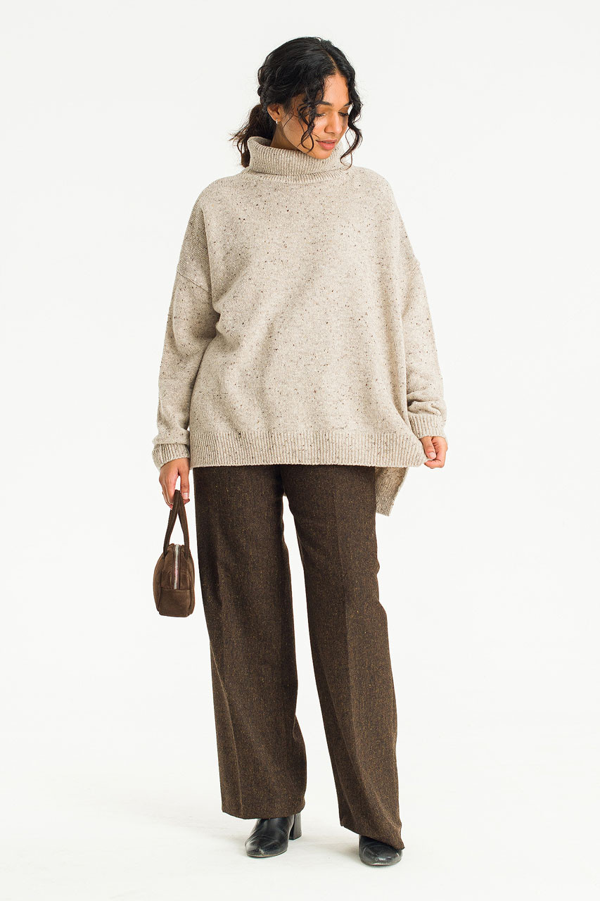 Oversize Boucle Roll Neck Jumper, Pebble