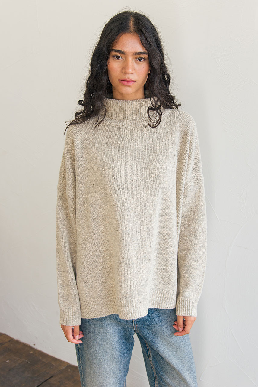 Oversize Boucle Roll Neck Jumper, Pebble