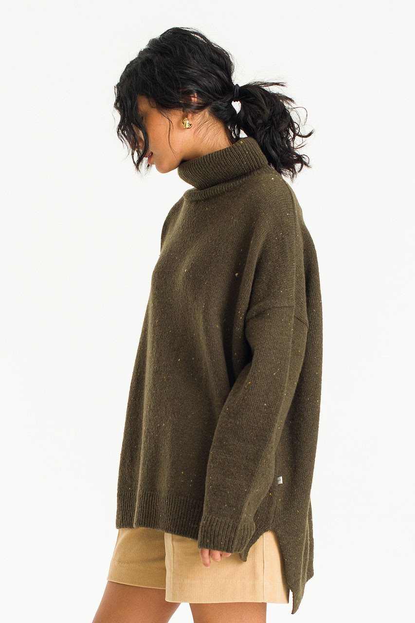 Oversize Boucle Roll Neck Jumper, Moss