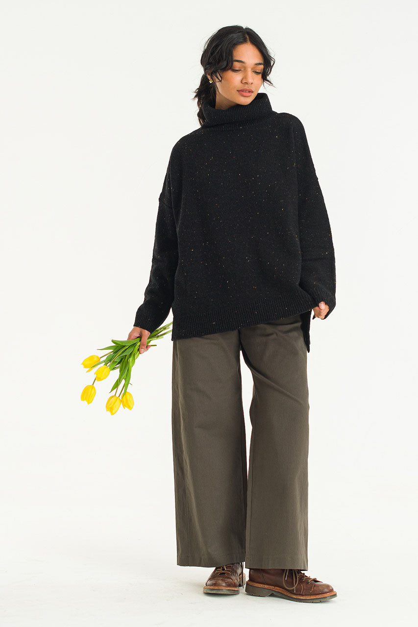 Oversize Boucle Roll Neck Jumper, Black