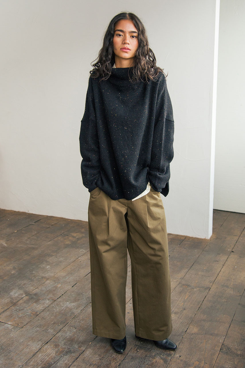 Oversize Boucle Roll Neck Jumper, Black