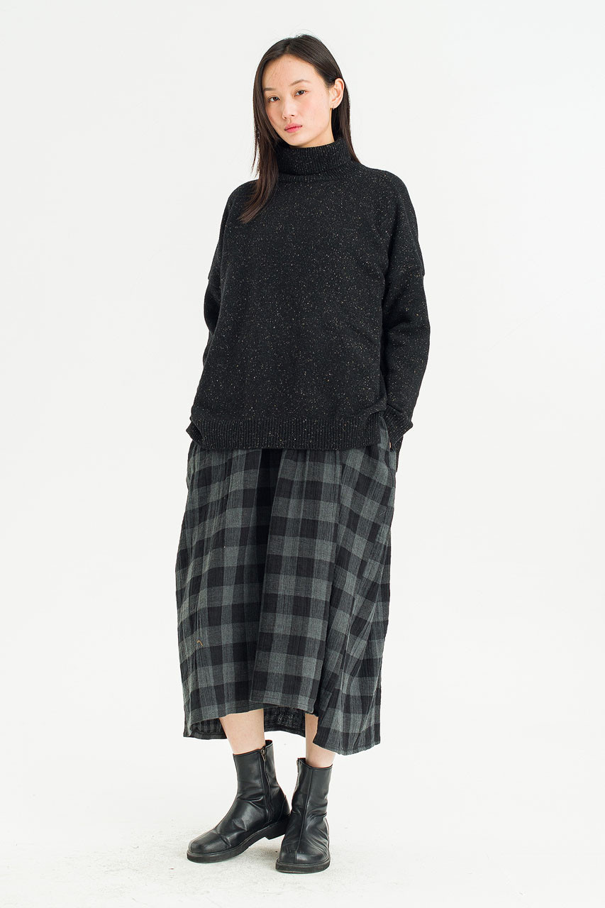 Oversize Boucle Roll Neck Jumper, Black