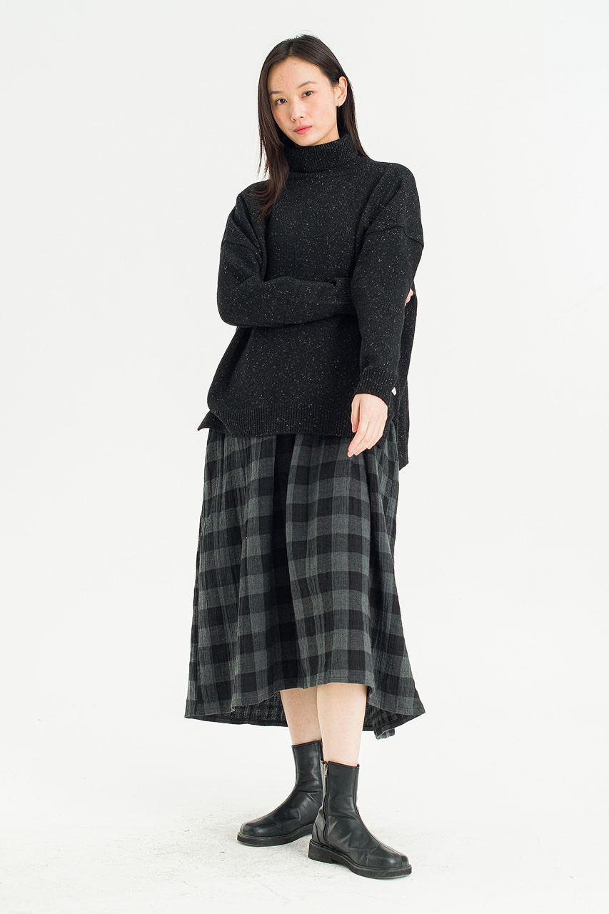 Oversize Boucle Roll Neck Jumper, Black