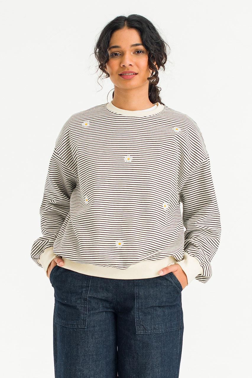 Fleece Daisy Stripe Sweatshirt, Ivory