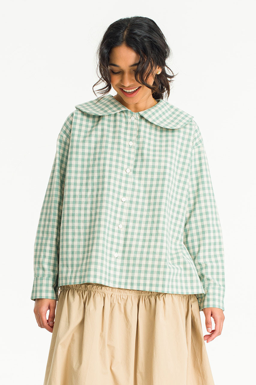 Peter Pan Collar Gingham Blouse, Mint