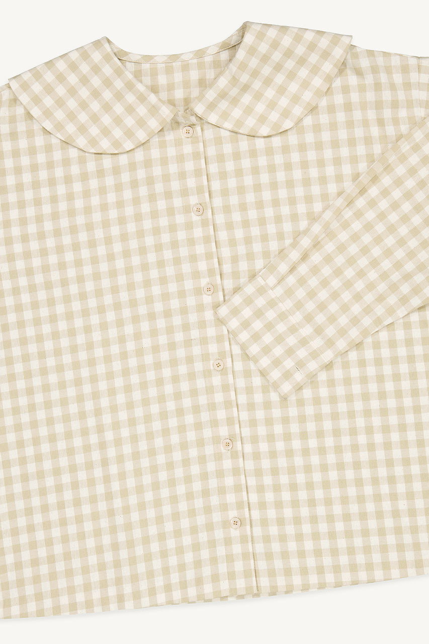 Peter Pan Collar Gingham Blouse, Beige