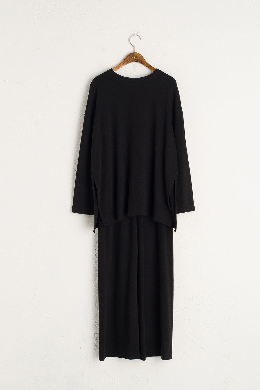 Slouch Tee \u0026 Wide Trousers Set, Black