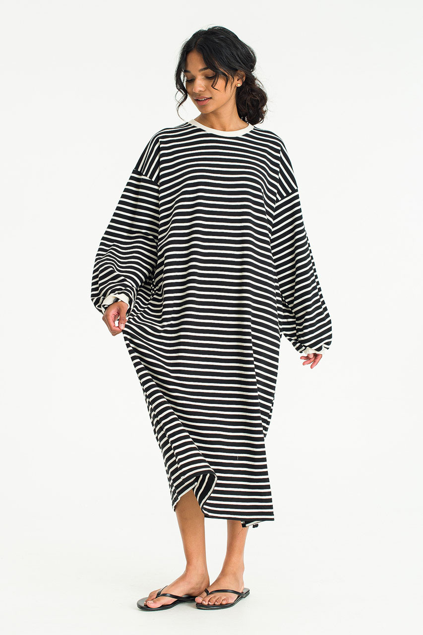 Oversized Stripe Maxi Dress, Black