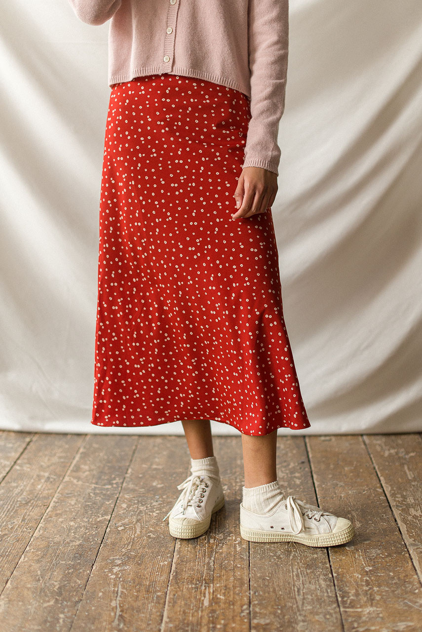 Yuha Flower Print Skirt, Red
