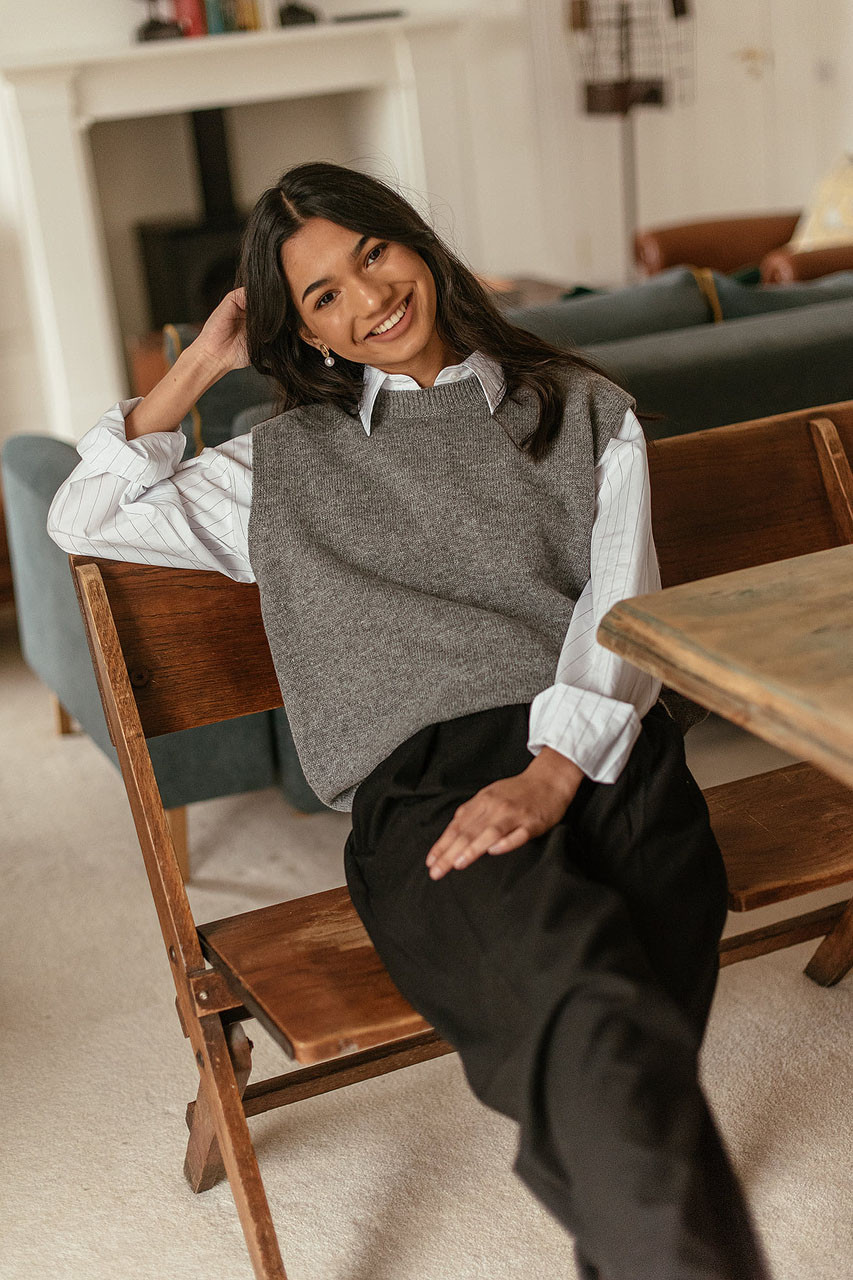 Leah Open Back Knit Vest, Grey