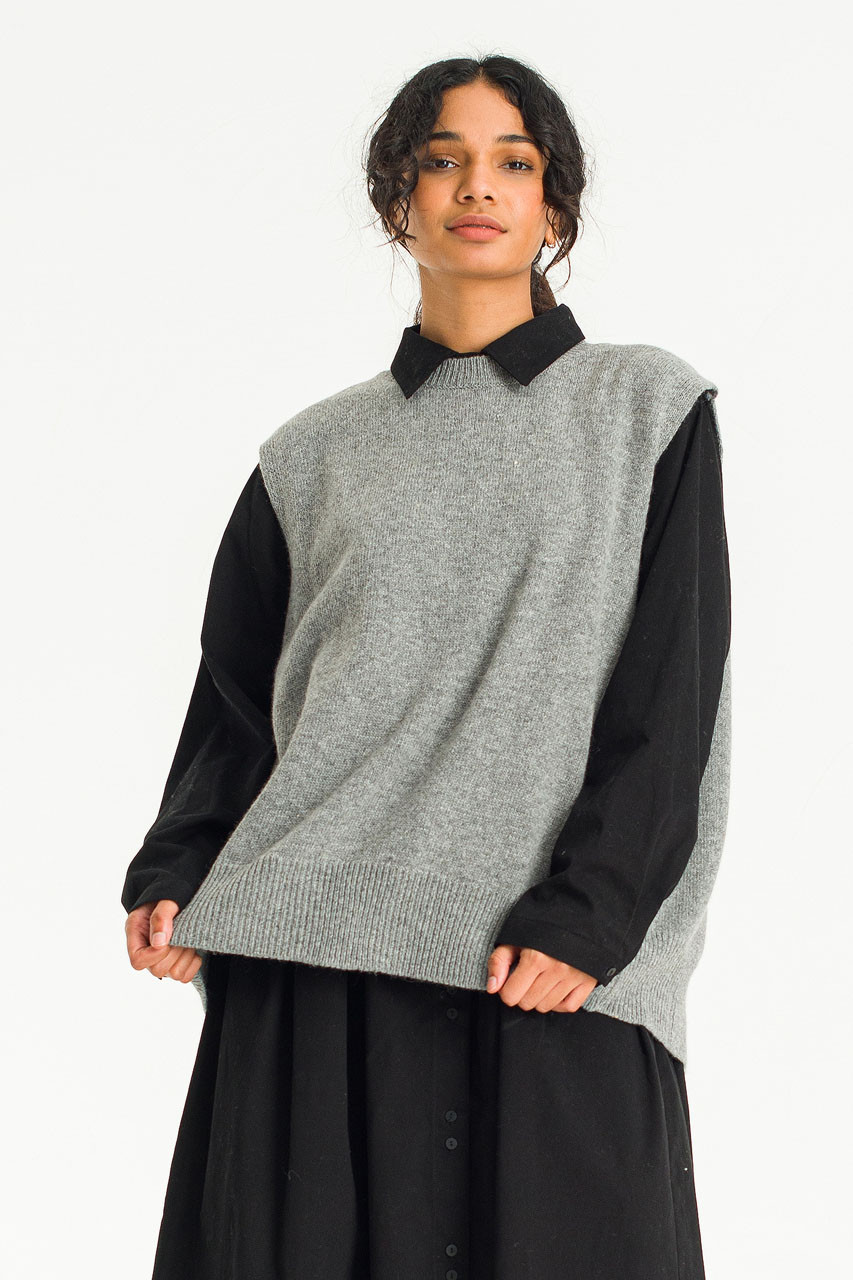 Leah Open Back Knit Vest, Grey