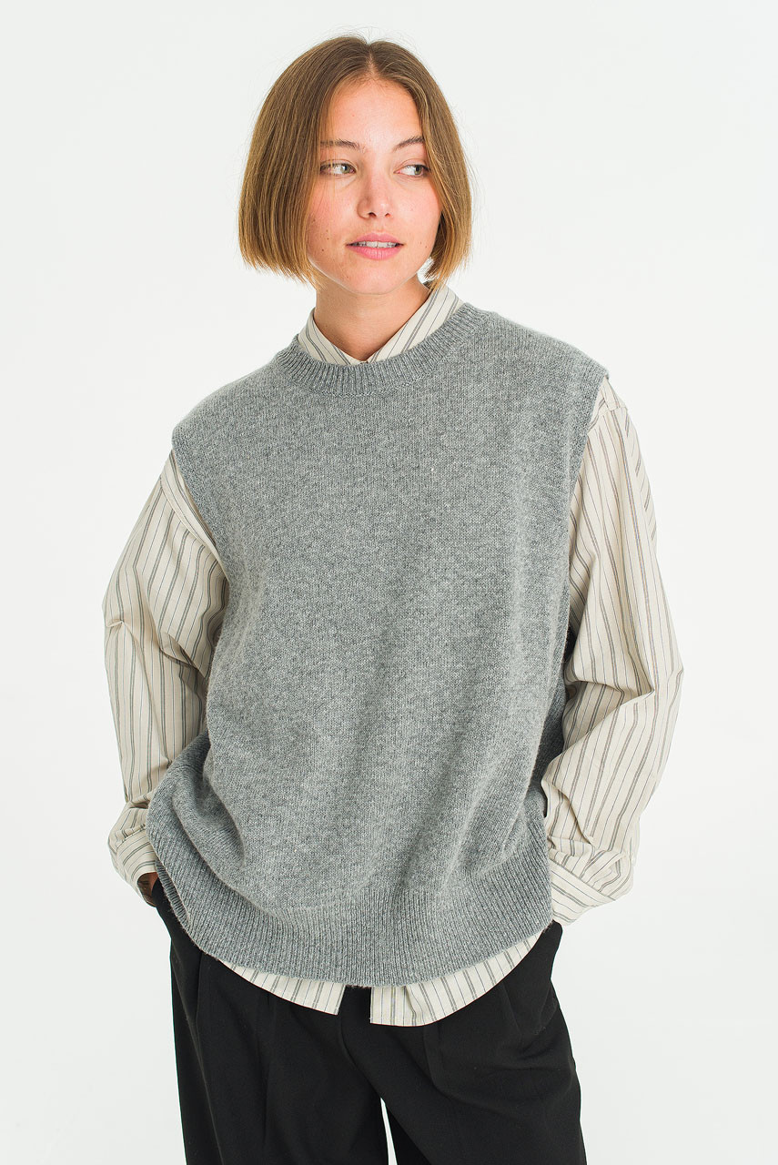 Leah Open Back Knit Vest, Grey