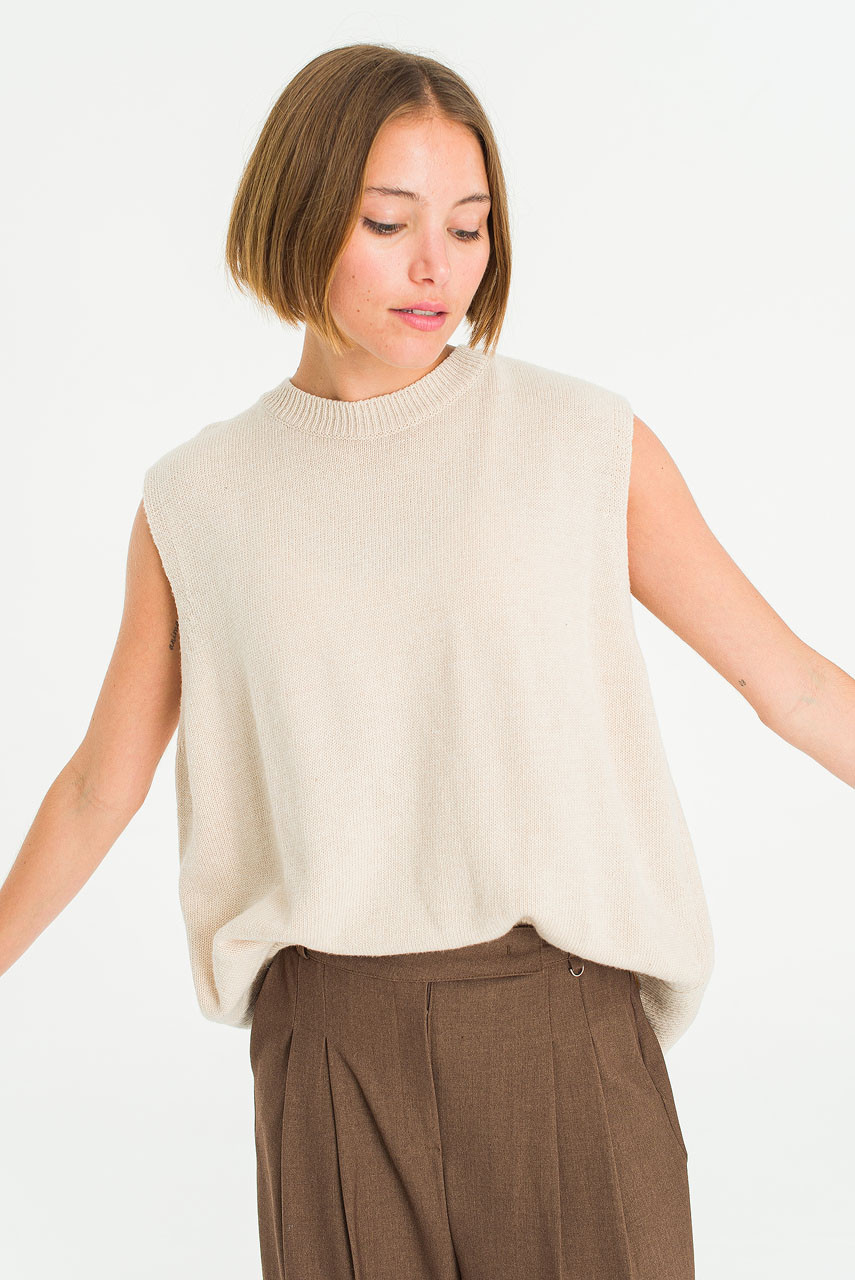 Leah Open Back Knit Vest, Oatmeal