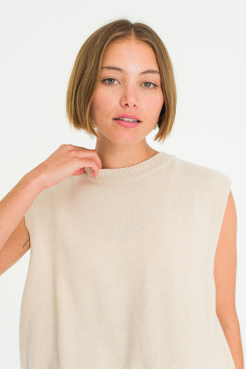 Leah Open Back Knit Vest, Oatmeal