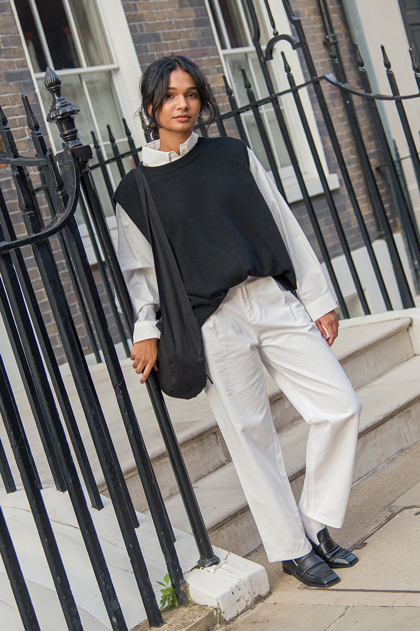 Leah Open Back Knit Vest, Black