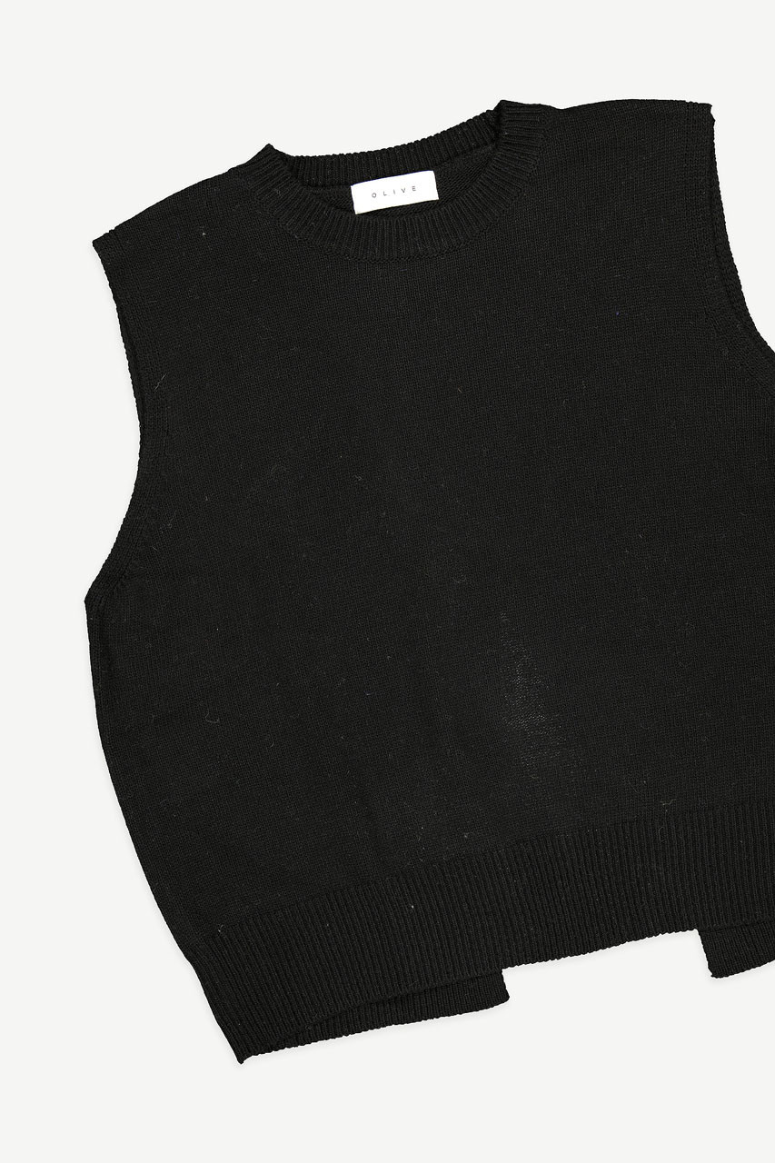 Leah Open Back Knit Vest, Black