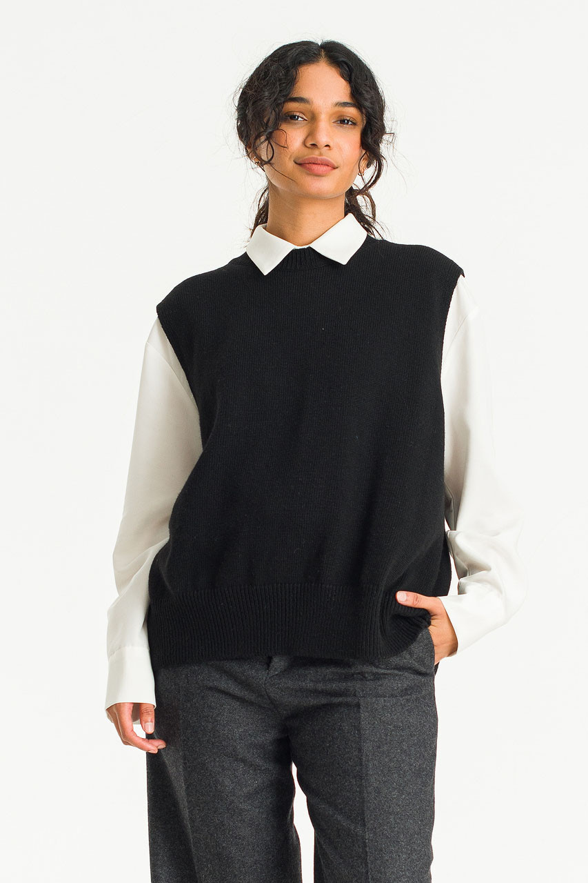 Leah Open Back Knit Vest, Black
