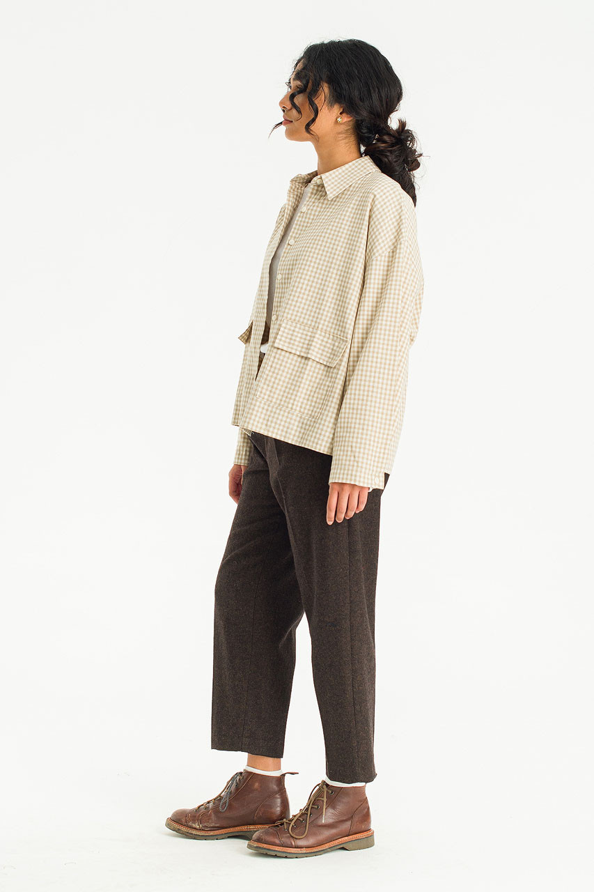 Lightweight Gingham Overshirt, Beige
