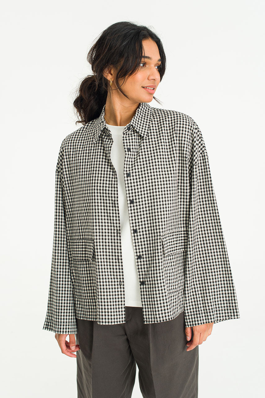 Lightweight Gingham Overshirt, Black